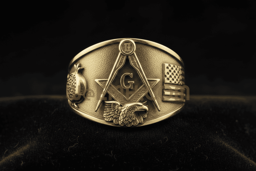 American Masonic Ring — Enlarged S&C with small eagle at tip