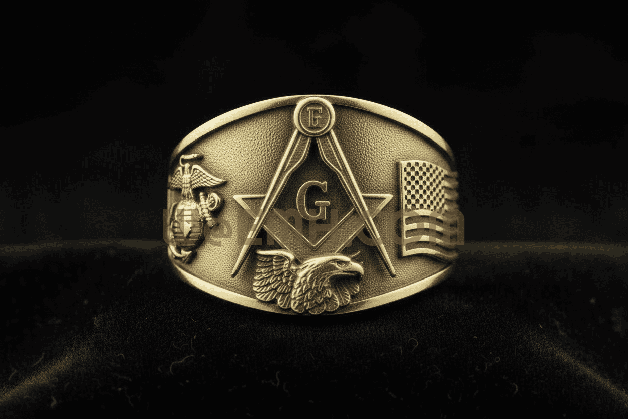 Americana Masonic Ring — USMC Left Panel, Stars & Stripes Right