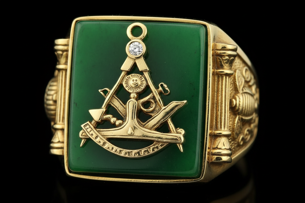 Asian Masonic Past Master Jade Ring – 14K Gold