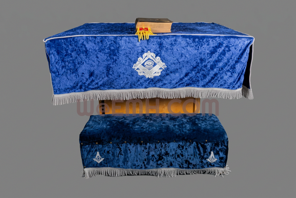 Coordinated altar cloth and bench covering on medium gray