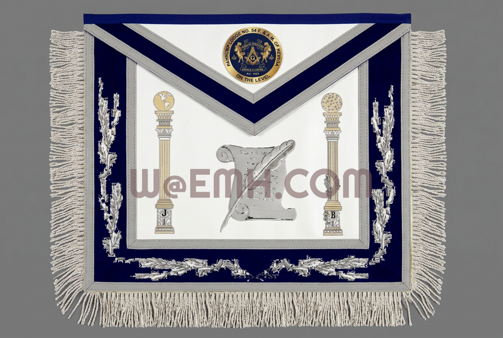 Lodge Officer Apron & Collar Set — Blue with Silver Leaf Embroidery