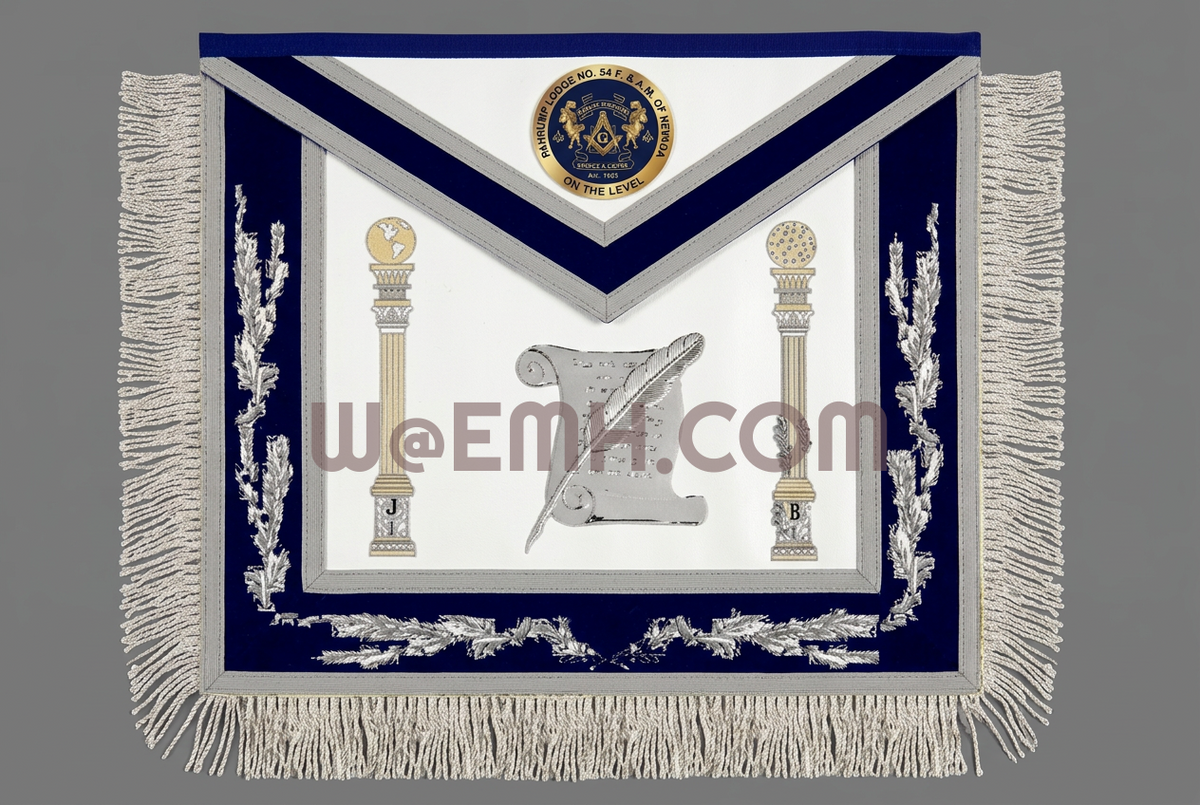 Lodge Officer Apron & Collar Set — Blue with Silver Leaf Embroidery