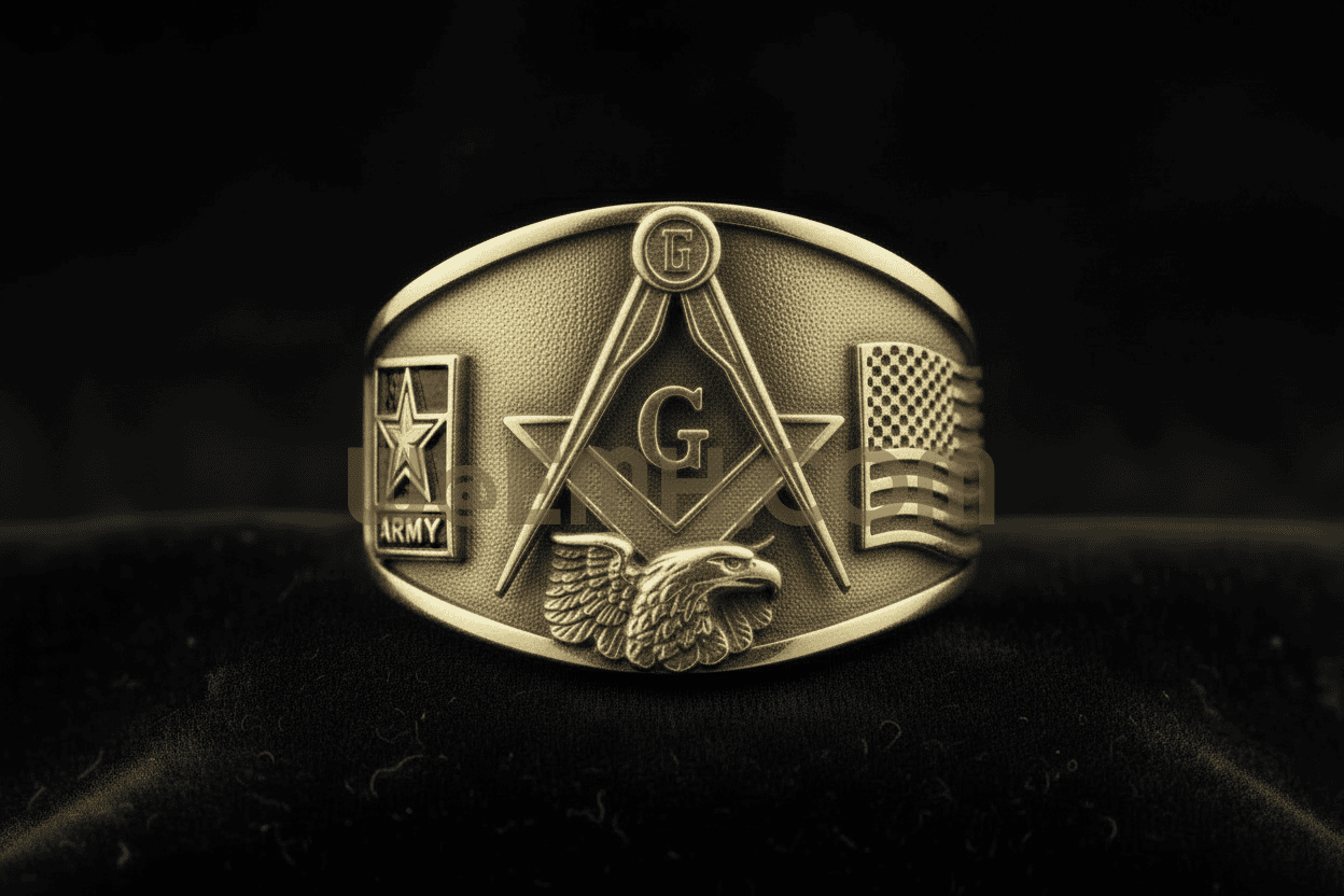 Military Brothers Masonic Ring US Army in 10K Gold