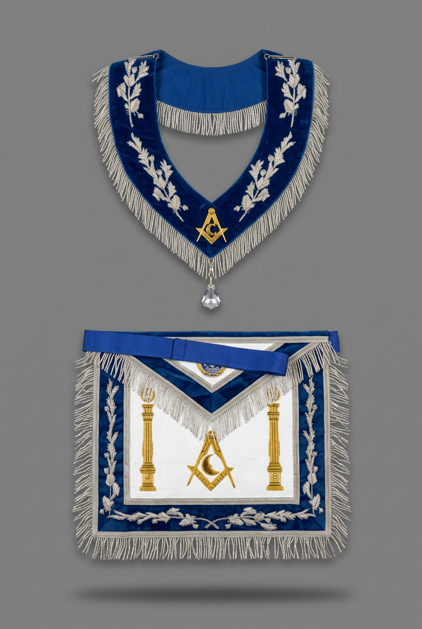 Officer apron and collar with square-and-compasses and crescent emblem on medium gray