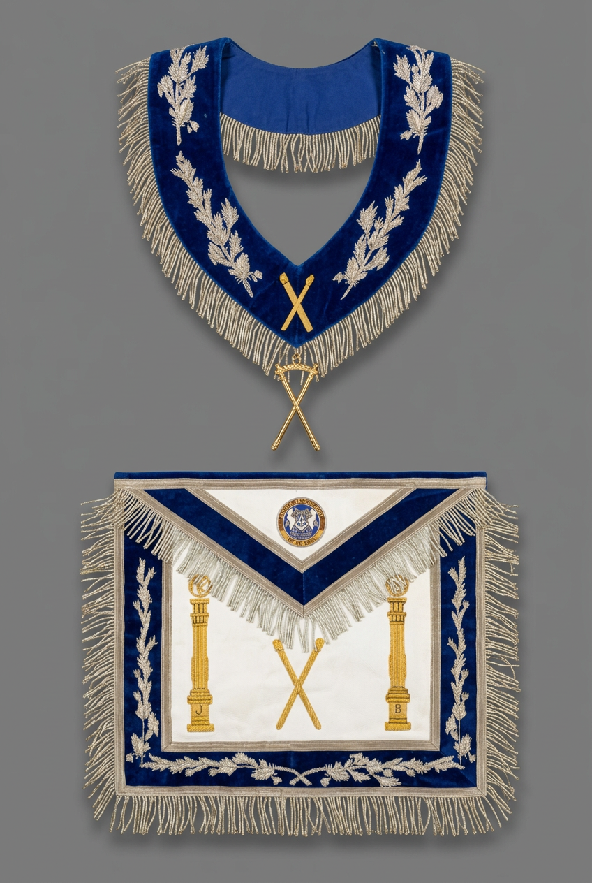 Officer apron and collar with crossed-rod emblems on medium gray