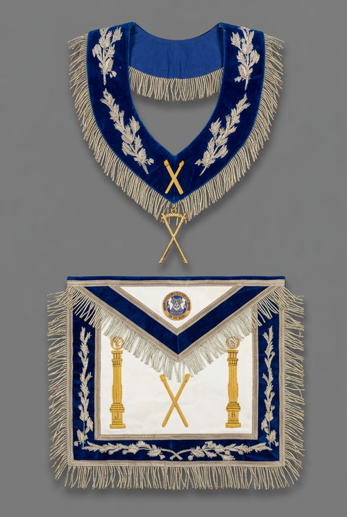 Officer apron and collar with crossed-rod emblems on medium gray
