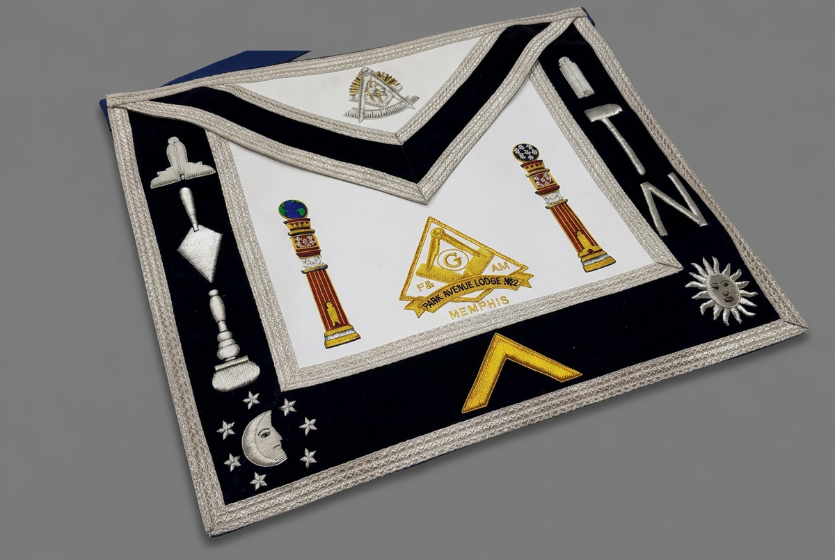 Tennessee Master’s lodge apron on a medium grey background