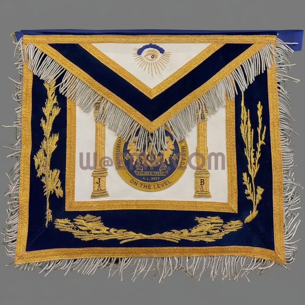 Larger framing for the gold-and-silver-fringed apron