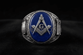Latino Masonic Ring - Blue Sapphire with Beehive and Pillars