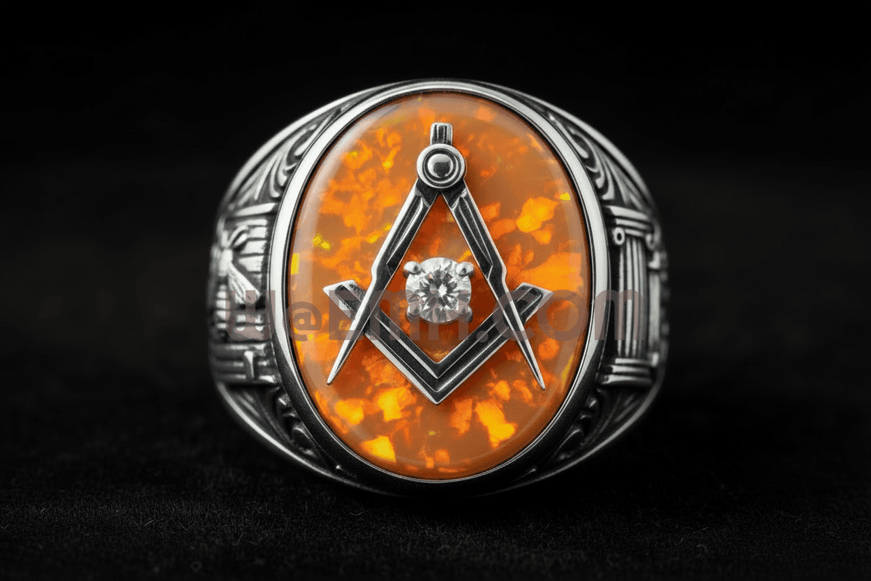Latino Masonic Ring — CZ embedded in Fire Opal
