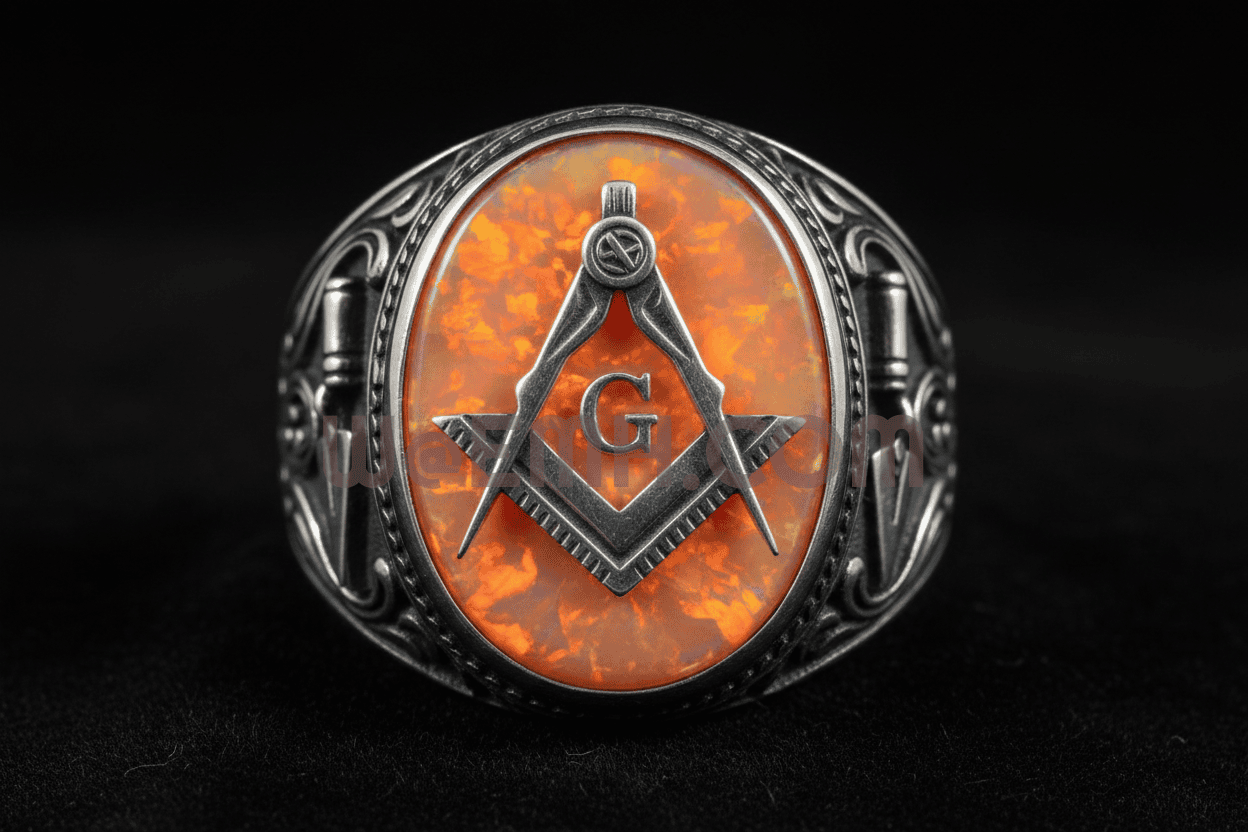 Latino Masonic Ring - Fire Opal .925 Silver