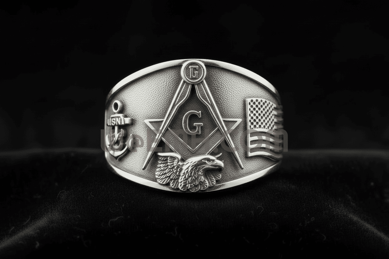 Military Brothers Masonic Ring — Navy in .925 Silver