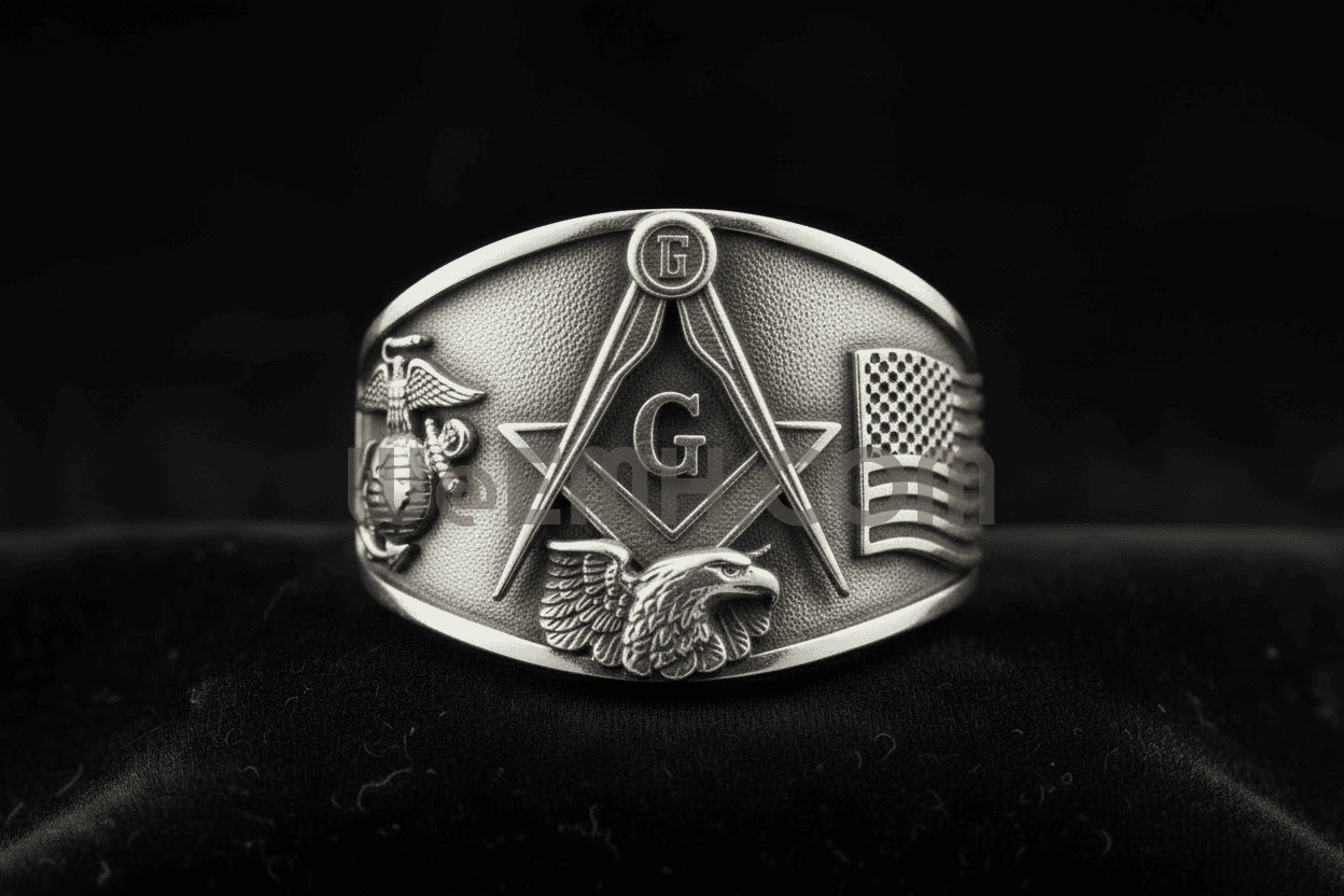 Military Brothers Masonic Ring — USMC in .925 Silver