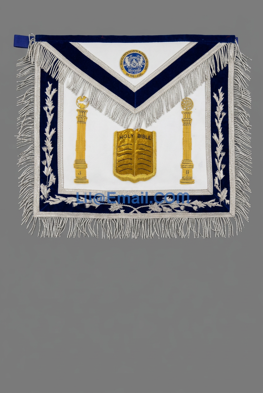 Lodge Officer Apron & Collar Set — Blue with Silver Leaf Embroidery