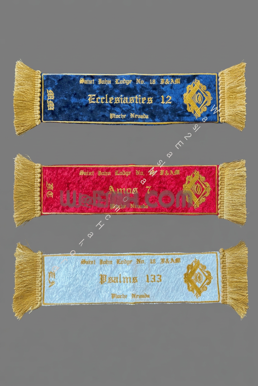 Three embroidered Bible ribbons